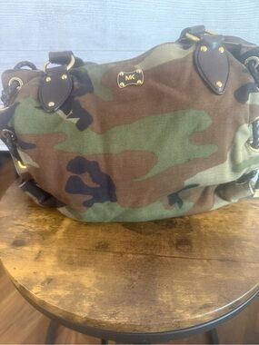 Michael Kors Camouflage Canvas Shoulder Bag - Green/Brown/Black